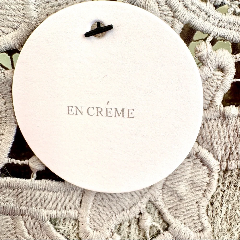 En Creme‎ Eyelash Knit Sweater Sage Green Crochet Lace Yoke Boho S/M NEW
